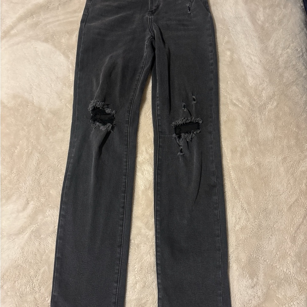 Fashion Nova Black High Rise Distressed Jeans